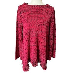 Style & Co Red Heather Fringe Sweater Size: XL Bell Sleeve, Holiday Valentines